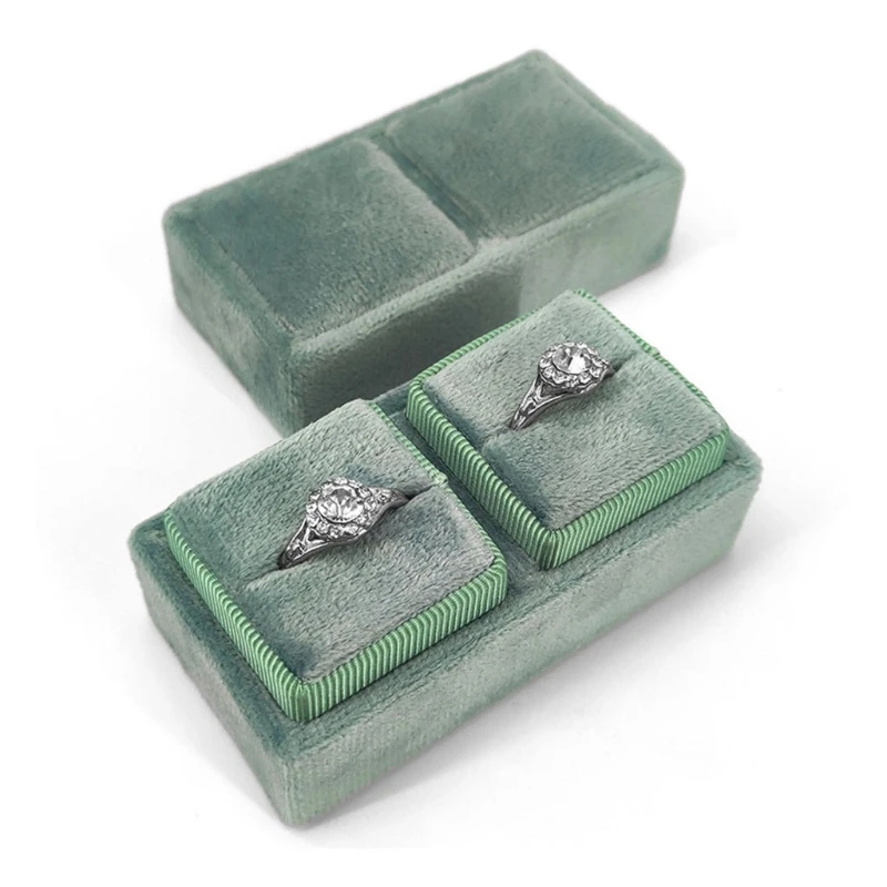 

Antique Quadrilateral Velvet Double Box Single Ring Display Holder with Detachable Lid Ring Box Holder for Wedding