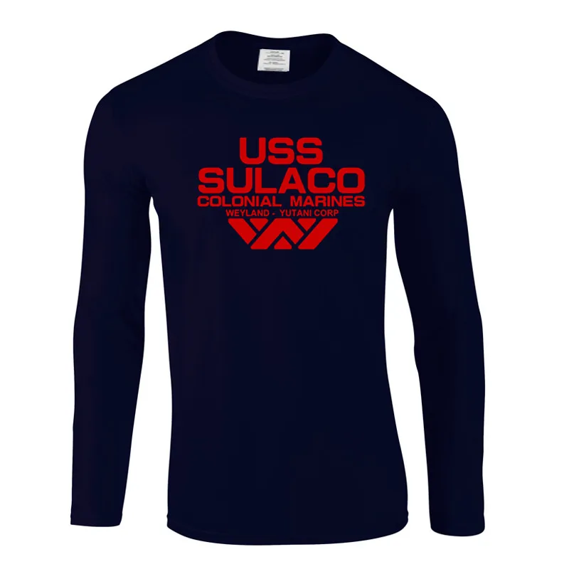 Navy USS Sulaco Colonial Marines Aliens Off World осенняя одежда футболка мужская футболка с длинным рукавом для мужчин повседневные футболки - Цвет: Navy