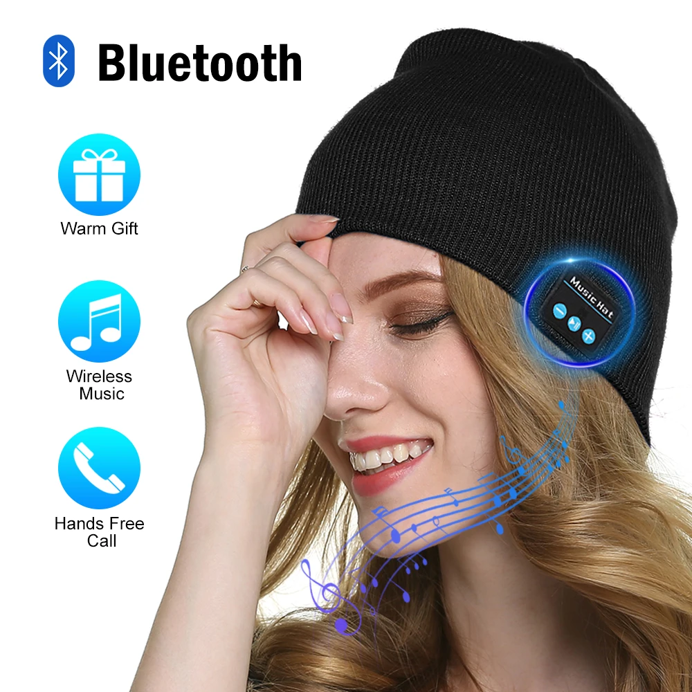 Bluetooth шапка бини для женщин и мужчин, Беспроводная музыкальная шапка, зимняя шапка для спорта на открытом воздухе, Походов, Кемпинга, бега, Беспроводная музыкальная шапка