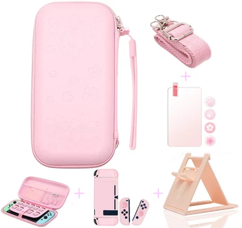 

10 in 1 Pink Carry Case for Nintendo Switch Switch Case Cute Thumb Grips Desktop Stand Screen Protector Wrist & Shoulder Strap