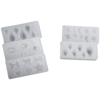 

5Pc Mini Size Star Strawberry Bowknot Heart Shape Earrrings Resin Jewelry Mold Kit