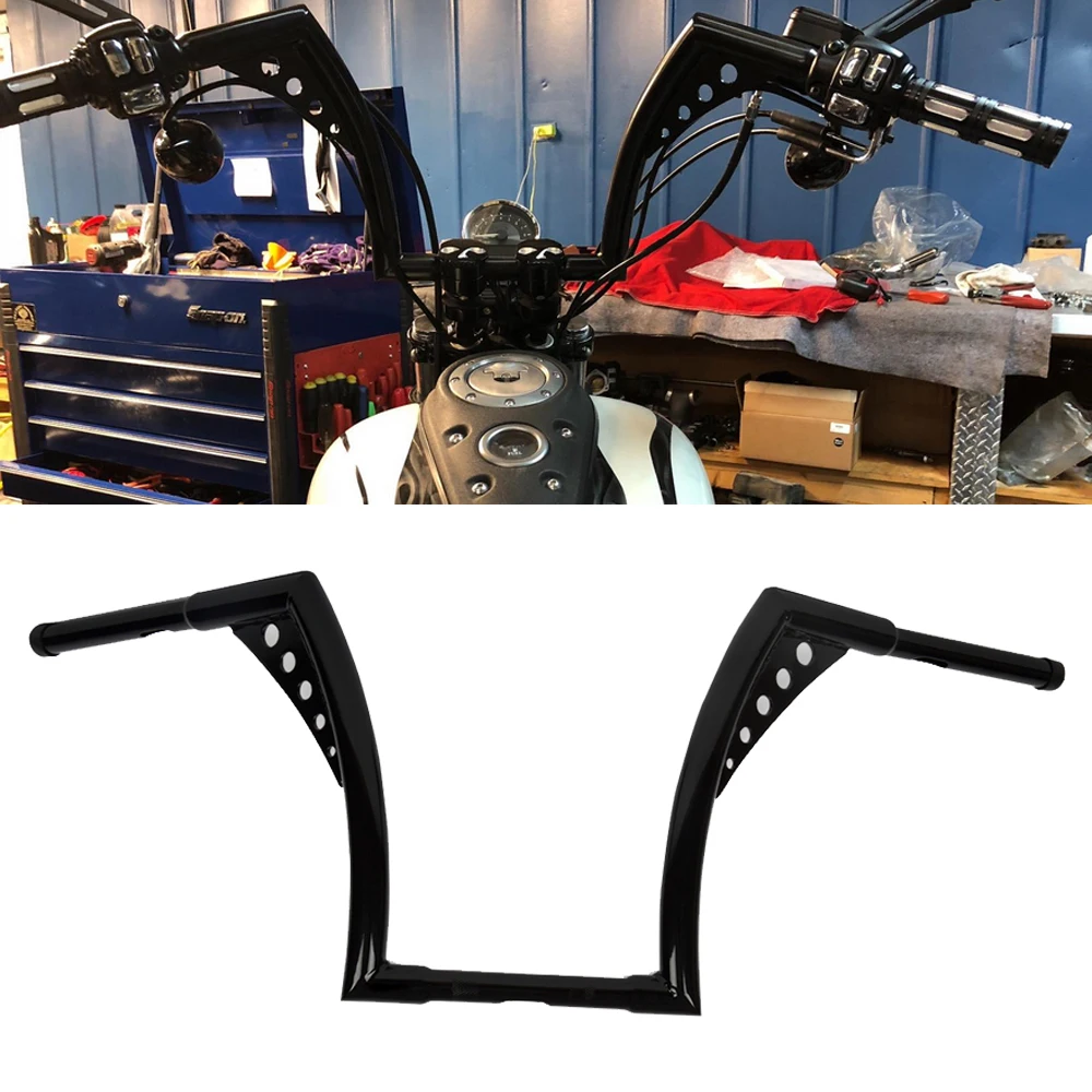Glossy Black Ape Hangers Handlebar 12" Rise 1 1/4" Handle Bars For Harley Davidson Sportster Softail Dyna Touring Road Glide