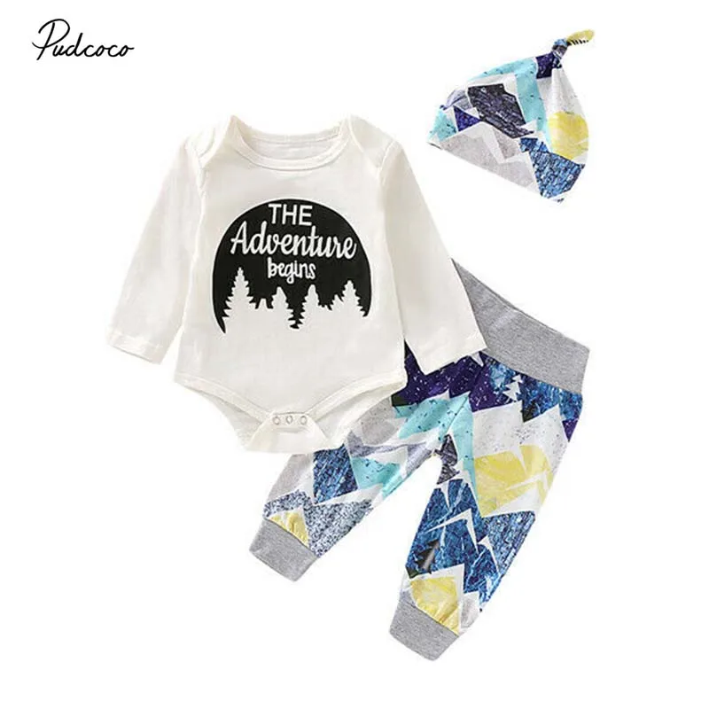 

2019 Brand Newborn Infant Baby Girl Boy 3Pcs Outfits Romper Bodysuit Snow Print Pants Leggings Casual Autumn Clothing Set