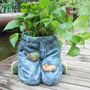 

Creative Jeans Garden Pots Decorative Planters Pot Vintage Resin Plant Pot Big Flower Pot Large Outdoor Planter Garden Supplies