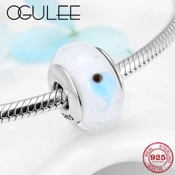 

2019 New 925 Sterling Silver White Murano Glass Beads Lucky loose beads Fit Original Diy Pandora Charms Bracelet Jewelry making