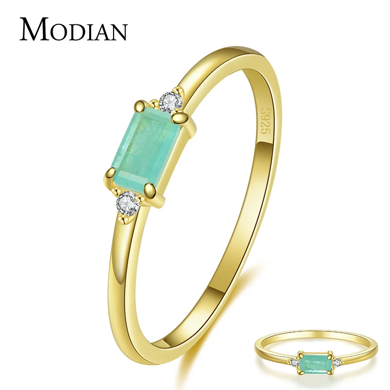 Modian Charm Luxury Real 925 Stelring Silver Green Tourmaline Fashion Finger Rings For Women Fine Jewelry Accessories New Bijoux