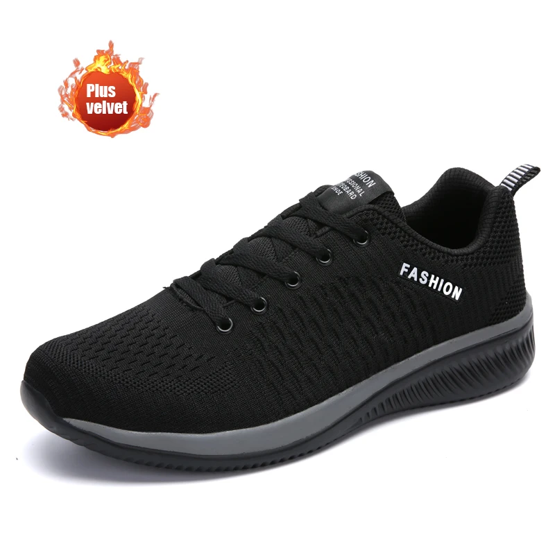 Winter Plus Velvet Casual Shoes for Man Sneakers Fashion Mesh Breathable Light Running Shoes Zapatos De Hombre NEW SIZE 46 - Цвет: Black Plus velvet