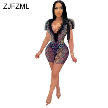 

2020 Women Sets Summer Snake Print Mesh Tracksuits Bodysuit+Shorts Suit Two Piece Set Night Club Party Street 2 Pcs Sexy Outfits