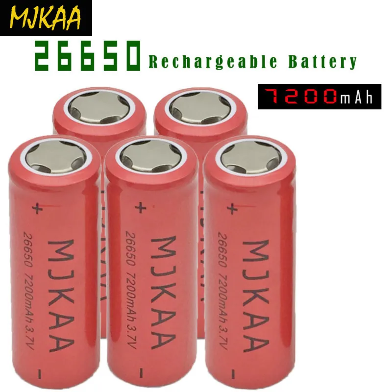 5 шт. MJKAA 3,7 в 26650 7200 мАч перезаряжаемые аккумулятор большой емкости литий-ионный батарея светодиодный с лампочкой литиевая-ионный батарея