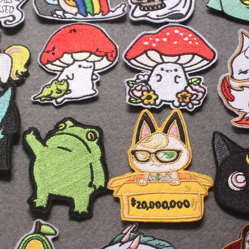 

Cute Cartoon Mushroom and Froggo Patch Embroidered Patches For Clothing Kawaii Spirited Away Patch Iron On Patches On Clothes