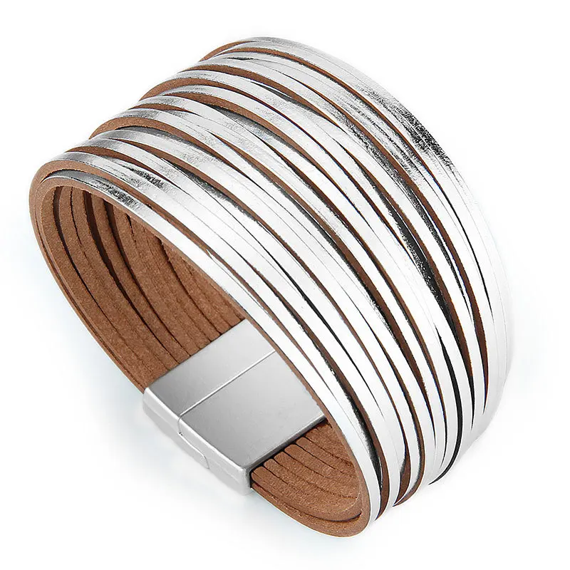 Leather Bracelet WYBU Mixed Color Multilayer Women Handmade Leather Bracelet Magnet Buckle Wide Fashiion Jewelry