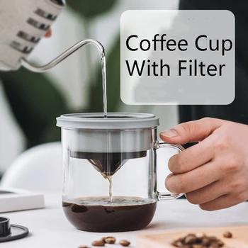 

High Borosilicate Glass Comes With Stainless Steel Funnel Hand Drip Coffee Cup With Lid Office And Household Coffee Appliances