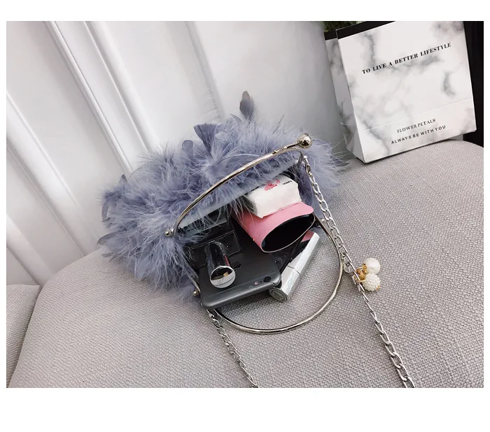 Korean Soft Feather Ring Evening Handbag Women Fashion Shoulder Chain Bag Small Purse And Handbags Pink Red Female Bolso Mujer