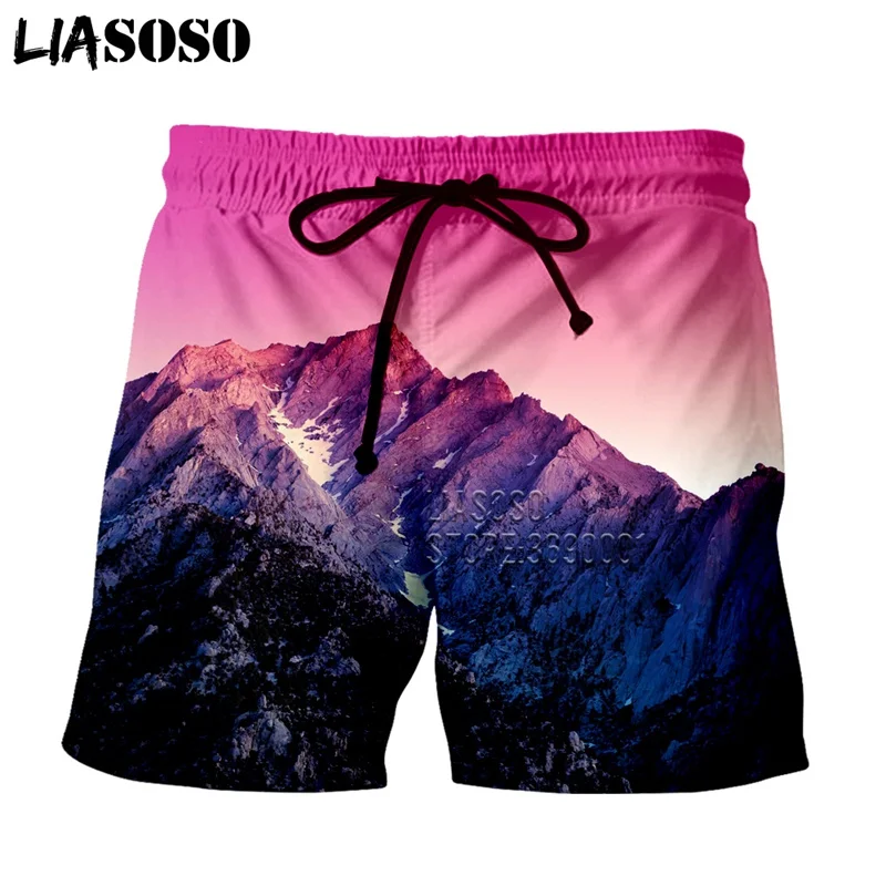 LIASOSO 3d принт мужские шорты пейзаж горы фиолетовый луна снег пляжные шорты доска шорты летние шорты X2704