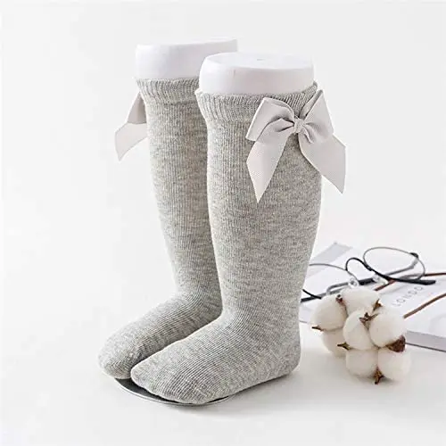 Girl Bow Socks Baby Girls Stockings Solid Color Bowknot Cute Wild Cotton Long Stockings Toddler Girls Knee High Socks 2-8 Years