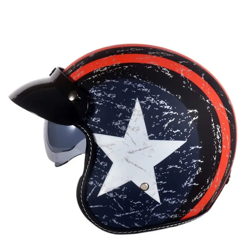 

Мотоциклетный шлем на половину лица винтажный Ретро Cascos Para Moto Cruiser, чоппер Xs глянцевый черный 53 для женщин и мужчин Ce DOT ECE