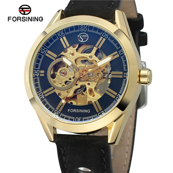 Forsining Blue Hardlex стекло коричневый Натуральная кожа прозрачный ажурные Мужские механические Автоматические часы Лидирующий бренд роскошные часы - Цвет: 4