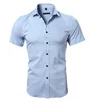 Gray Elastic Bamboo Fiber Shirt Men Brand Summer Short Sleeve Mens Dress Shirts Non Iron Easy Care Business Work Chemise Homme 6