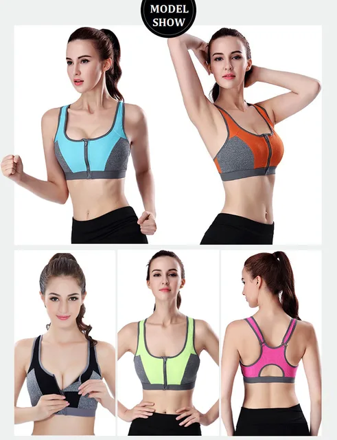 High Impact Yoga Sports Bra For Women Zipper Shockproof Push Up Crop Top Underwear Fitness Gym 3