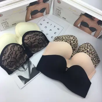 

Anti-slip Strapless Bra Lace Non-Steel Ring Miracle Push up Seamless Bra Hidden Anti-Exposure Summer