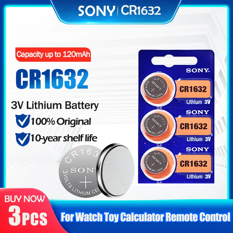 3 ชิ้น/ล็อต sony CR1632 3V 100 Original Lithium Battery สำหรับรีโมท