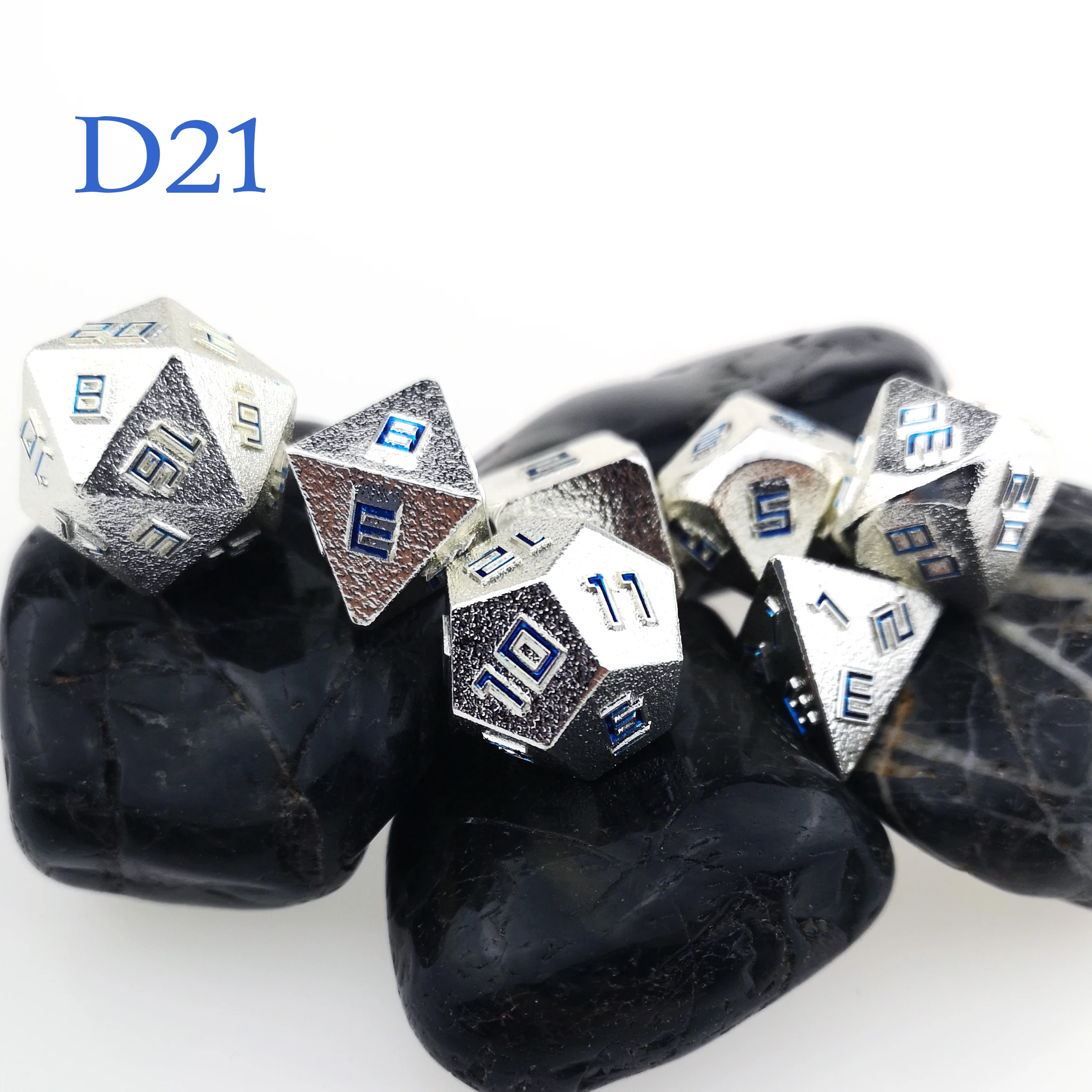 Набор металлических игральных костей Rollooo D4 D6 D8 D10 D12 D20 D % для ролевых игр с синей