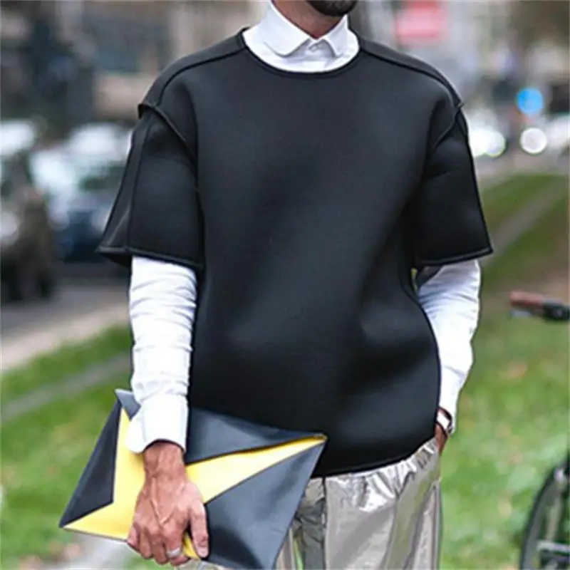 

Men's short-sleeved T-shirt round neck 2020 autumn new high-end same style loose solid color middle-sleeved top