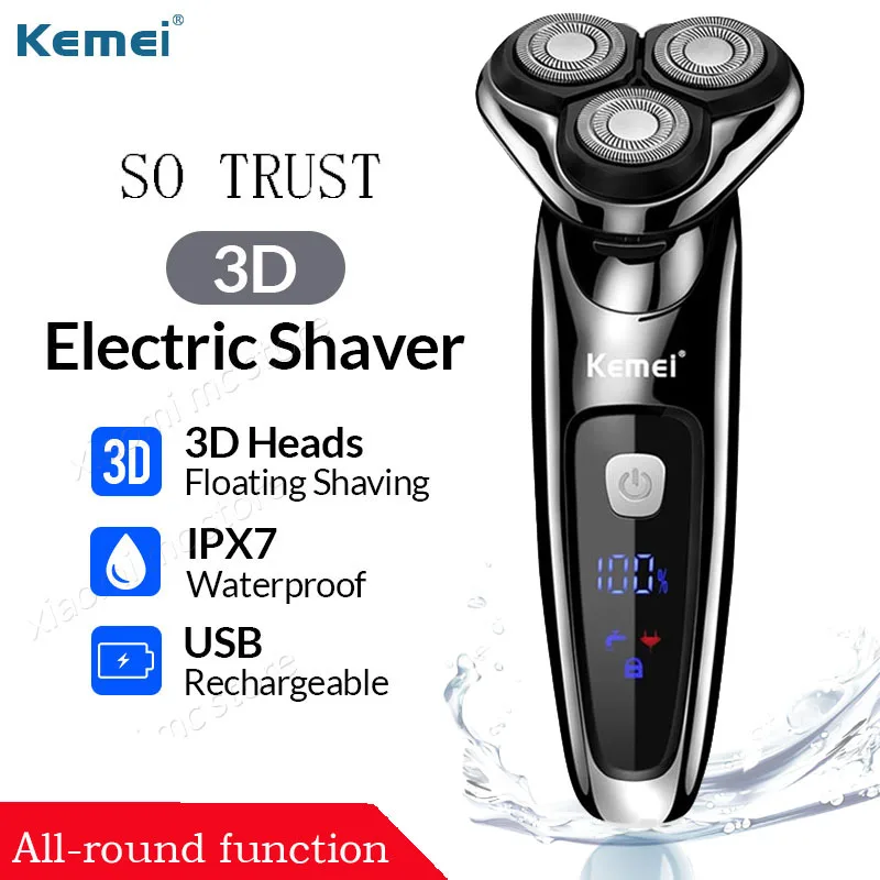 

KEMEI Razor Beard Trimmer Rotary Shaver Electric Shaver Rotation razor Full body water wash razor Wet/Dry Rechargeable 4