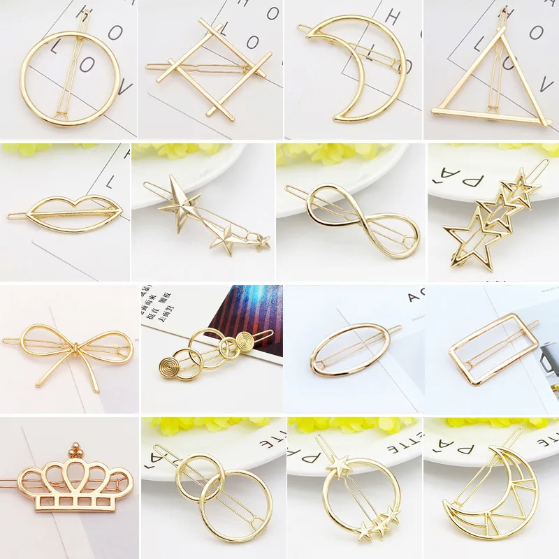 Fashion Stars Triangle Geometric Hair Clips For Women Accessories Gold Silver Geometric Hair Clip pins Alloy Circle Hair grip
