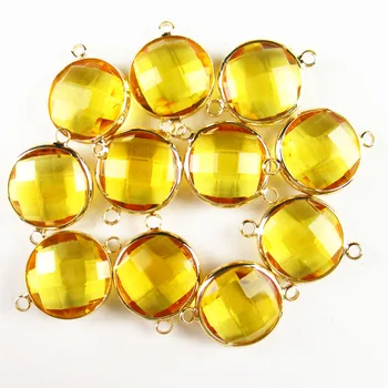 

10Pcs Beautiful Faceted Wrapped Yellow Crystal Round Connector Pendant Bead 15x5mm 24BBS