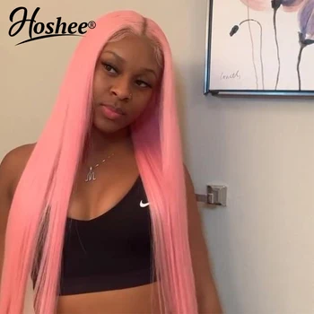 

Pink Human Hair Wig Straight Lace Front Human Hair Wigs For Black Women Brazilian Remy Transparent Lace Wigs 180% Density