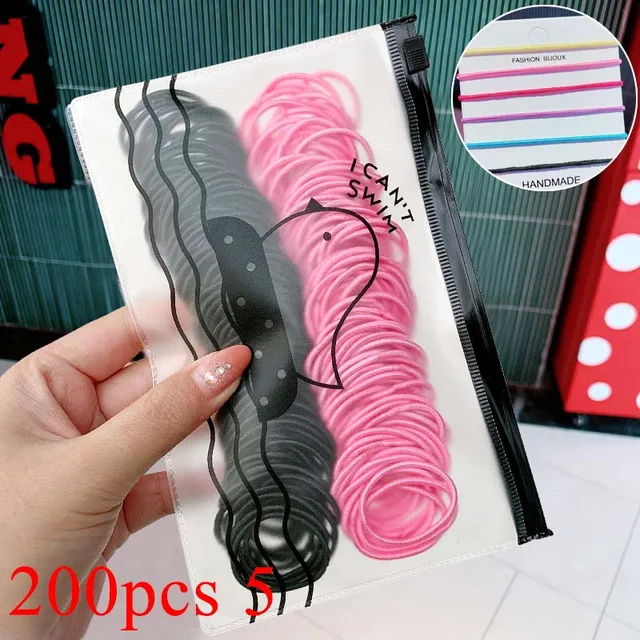 100/500pcs/Bag Girls Cute Colorful Basic Elastic Hair Bands Ponytail Holder Children Scrunchie Rubber Band Kids Hair Accessories 200pcs 5