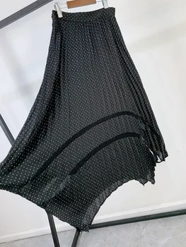 

2020 New Dot Print Womens Midi Skirt Autumn and Winter Irregular Lace Patchwork Lady Pleated skirts