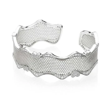 

New Original 925 Sterling Silver Bangle Openwork Lace Of Love Open Bracelets Bangle Fit Women Bead Charm Diy Fashion Jewelry