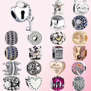 

2019 100% 925 Sterling Silver Classic Animal Gem Heart-shaped Charm Beaded Ladies Charm Fashion DIY Jewelry Free Shipping