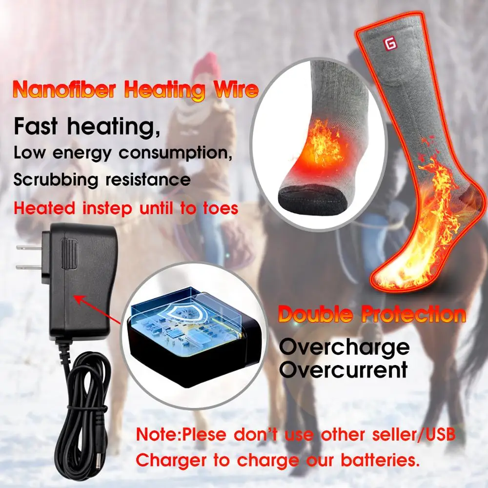 Winter Unisex Heated Socks with Electric Rechargeable Battery Kit for Chronically Cold Feet Thermal Warm Knitting Cotton Sox
