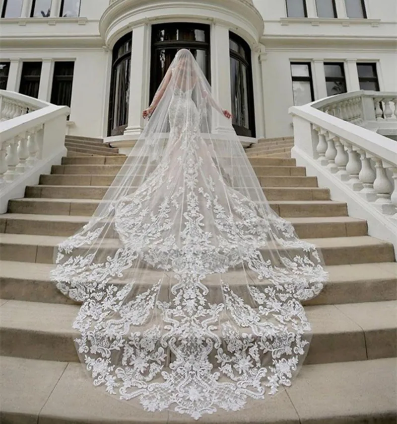 

Luxury Cathedral Length Bridal Veils 3m/4m/5m Long Vestido De Noiva Longo Wedding Veil Ivory Or White Bridal Veil