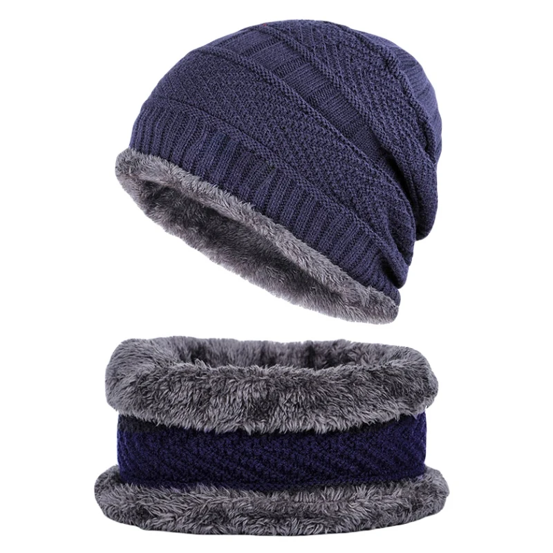 

Knitted Hat Fashion Unisex Winter Thick Warm Fleece Lined Neck Warmer Scarf Set For Snowboard Skiing Skating
