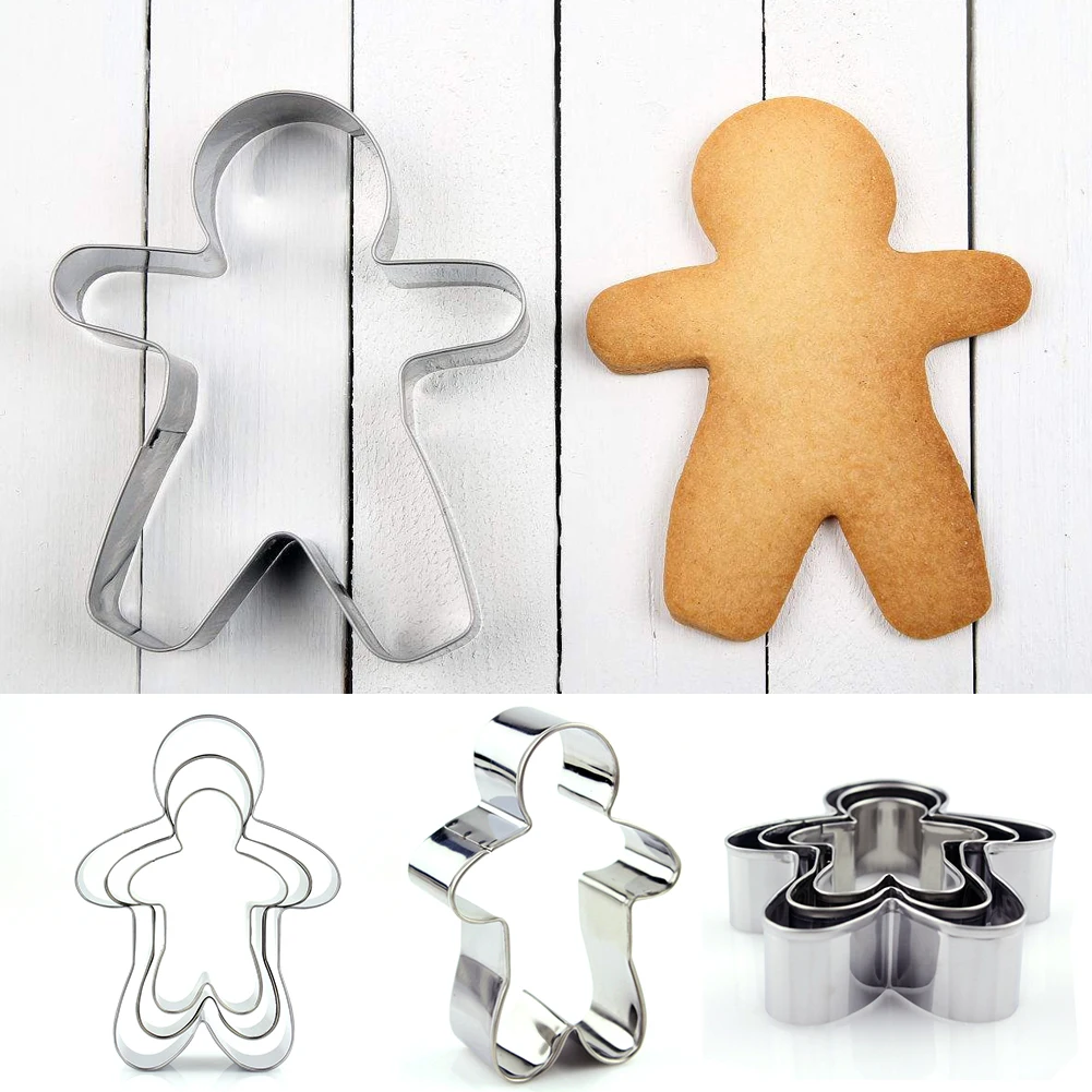 

3PCS/Set Holiday Stainless Steel Reusable Kitchen Cookie Cutter Biscuit Mold Baking Tools Dessert Gingerbread Man Decorating