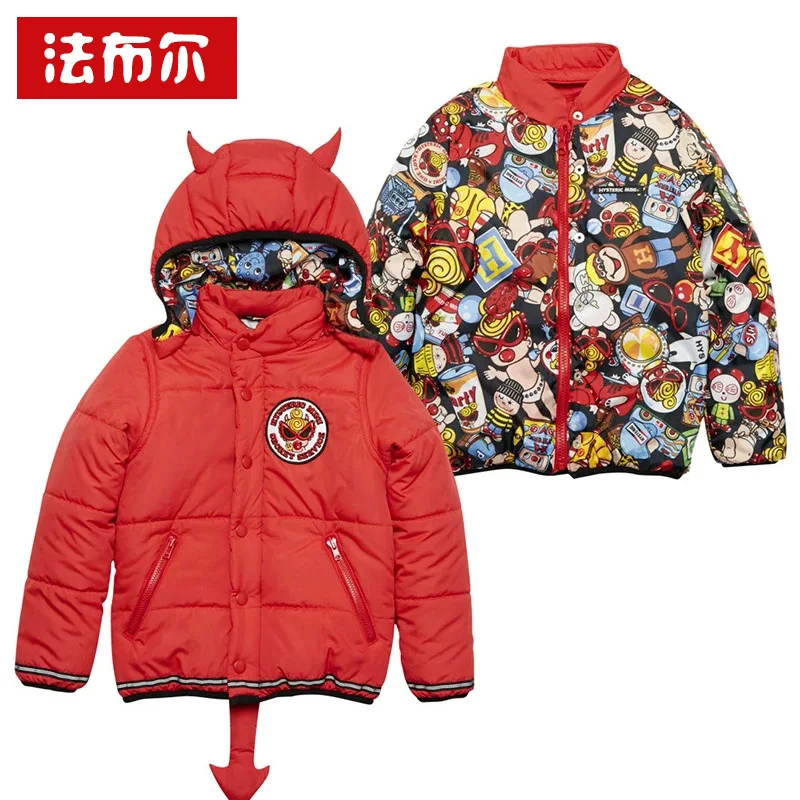 Япония популярный бренд детская одежда Зимний стиль для детей Двустороннее хлопковое пальто для мужчин и женщин детская одежда пуховое пальто хлопок-padd