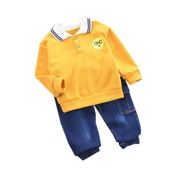 

2020 New Spring Children Clothes Kid Boy Girls Cartoon Lapel T Shirt Jeans Pants 2Pcs/sets Baby Toddler Casual Tracksuits