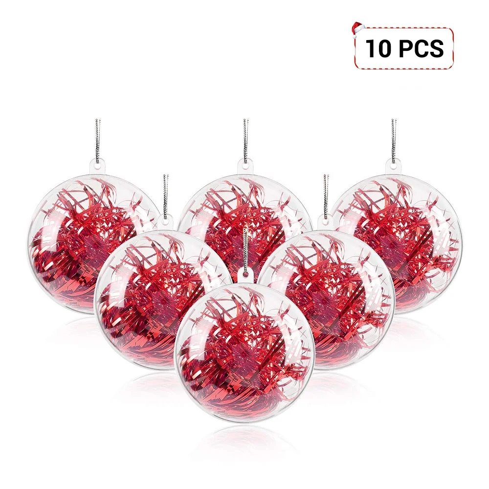 

10Pcs Clear Empty Christmas Tree Ornaments DIY Plastic Fillable Christmas Decorations Tree Balls Baubles Craft Transparent Ball