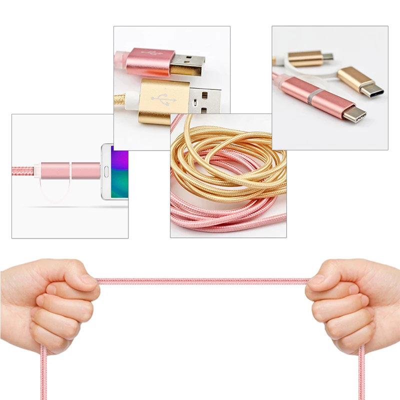 2 In 1 USB 2 0 Male to USB 3 1 Type C Micro USB Weave 4