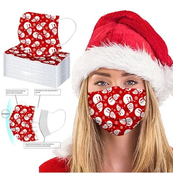 

50/100Pcs Disposable Medical Face Mask Christmas Printed Adult Surgical Mask 3 Layer Protective Surgical Mask In Winter Use