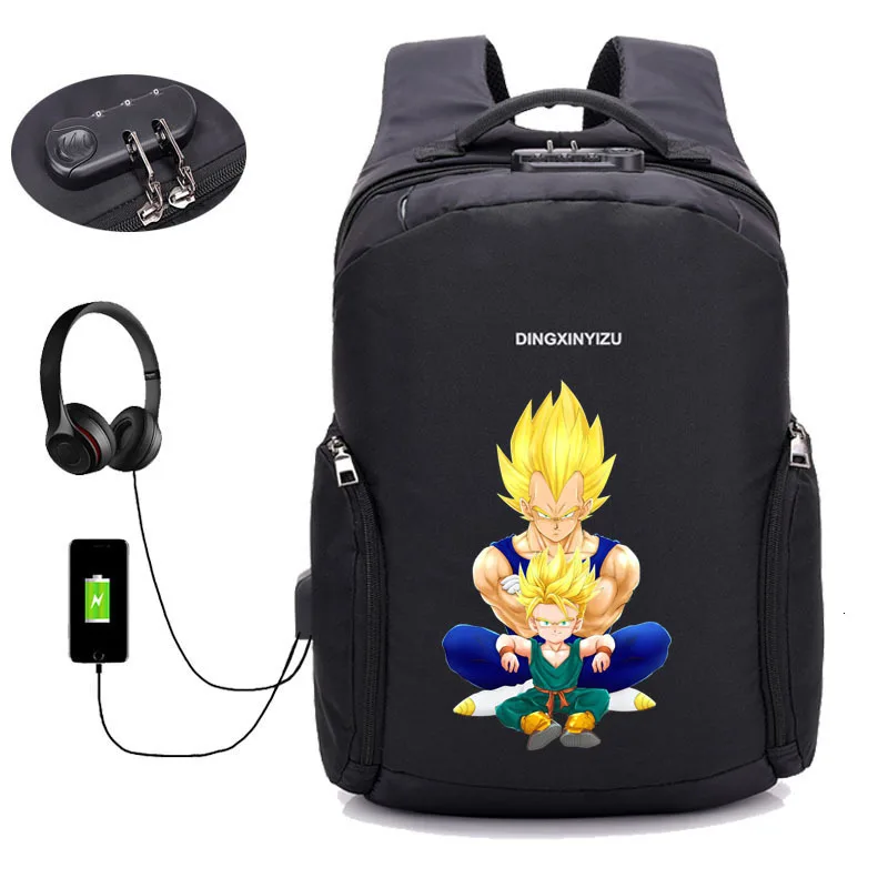 23 anime Dragon Ball Z backpack USB Charge Computer Backpacks Anti-theft bag student book Bags teenagers men women Travel backpack - Цвет: 23