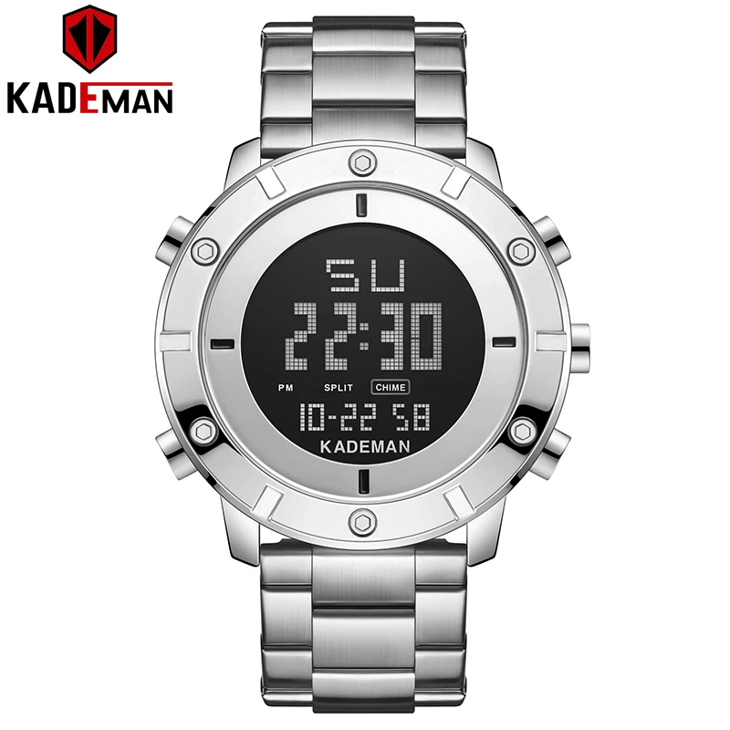 KADEMAN Новое поступление цифровые спортивные часы мужские роскошные полностью стальные 3ATM Брендовые Часы высшего качества военные наручные часы Relogio Masculino - Цвет: S-S