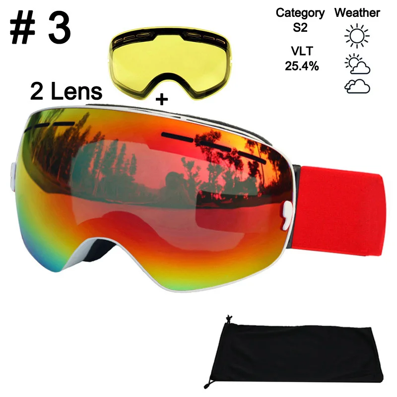 LOCLE лыжные очки UV400 противотуманные лыжные очки двойные линзы снежные Лыжные Сноуборд очки лыжные очки с линзой ночного видения - Цвет: Color 3 With Lens