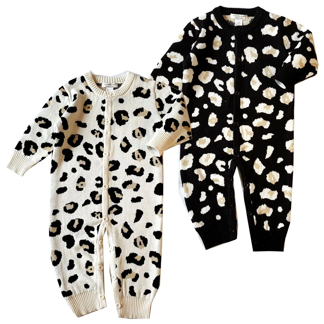 Комбинезон с леопардовым принтом для новорожденных; сезон зима-осень; теплый комбинезон для малышей; трикотажная одежда; комбинезон с длинными рукавами; костюм для мальчиков; детские комбинезоны