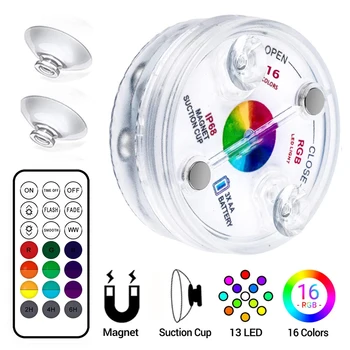 

LED Pool Lamp RGB Fountain Light 8.5/7cm Submersible Light Waterproof Remote Control with Suction Cups Underwater Night Lamp