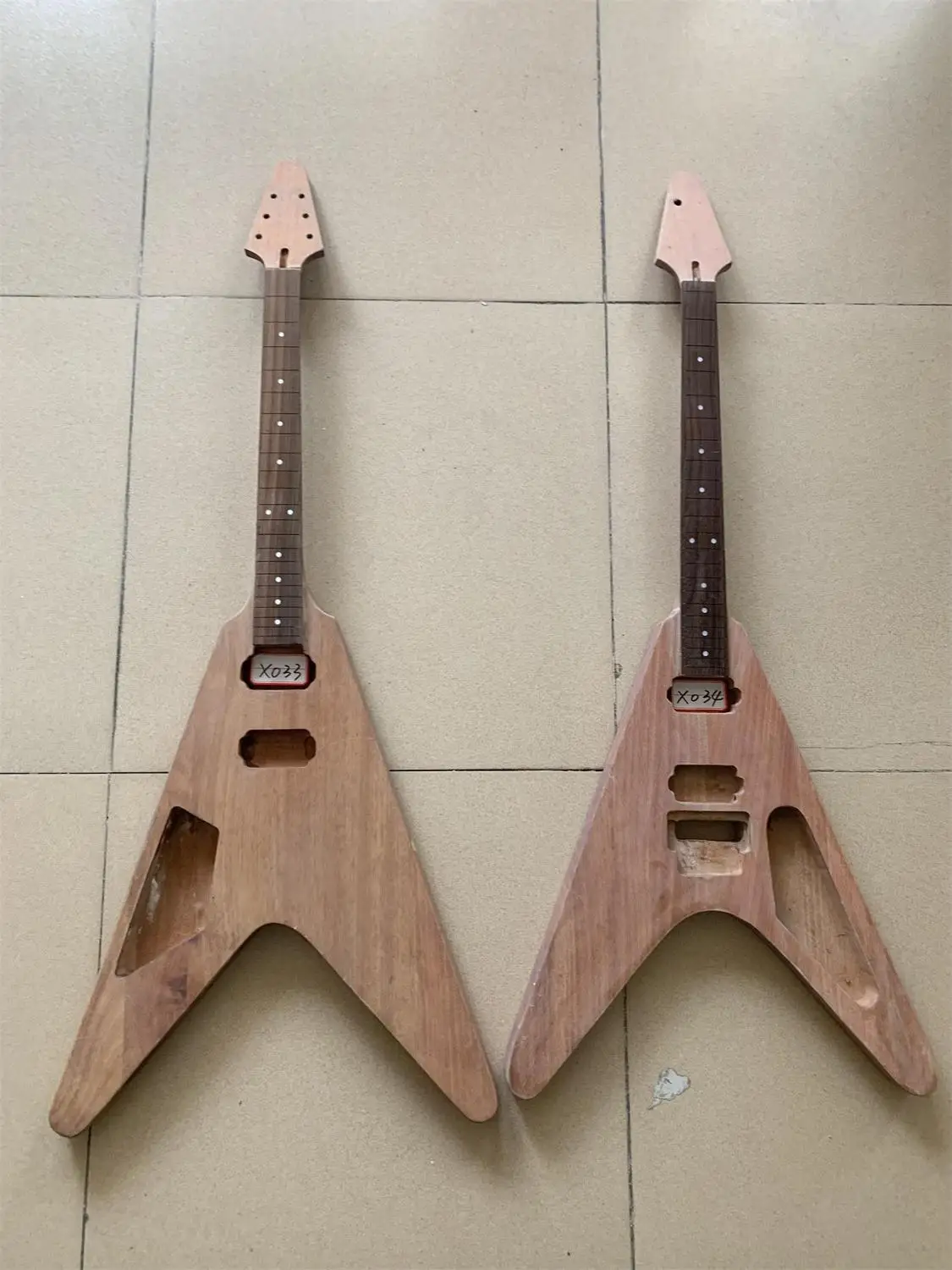 

DIY(Not New) V Shape Electric Guitars Without Frets and Hardwares Mahogany wood body and Neck